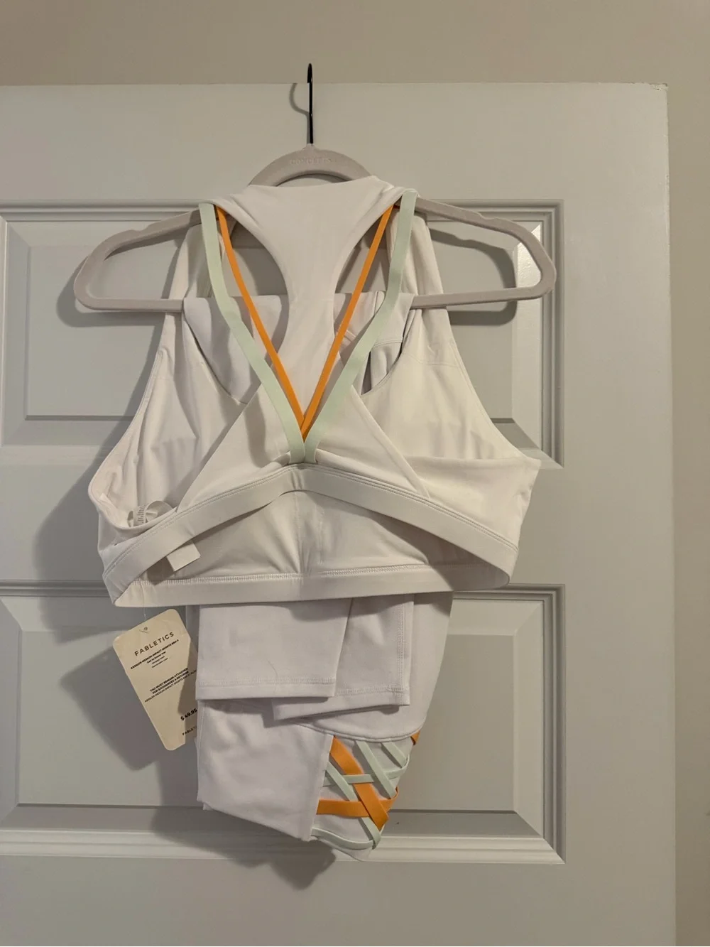 White Strappy Sports Bra with Pastel & Orange Accent